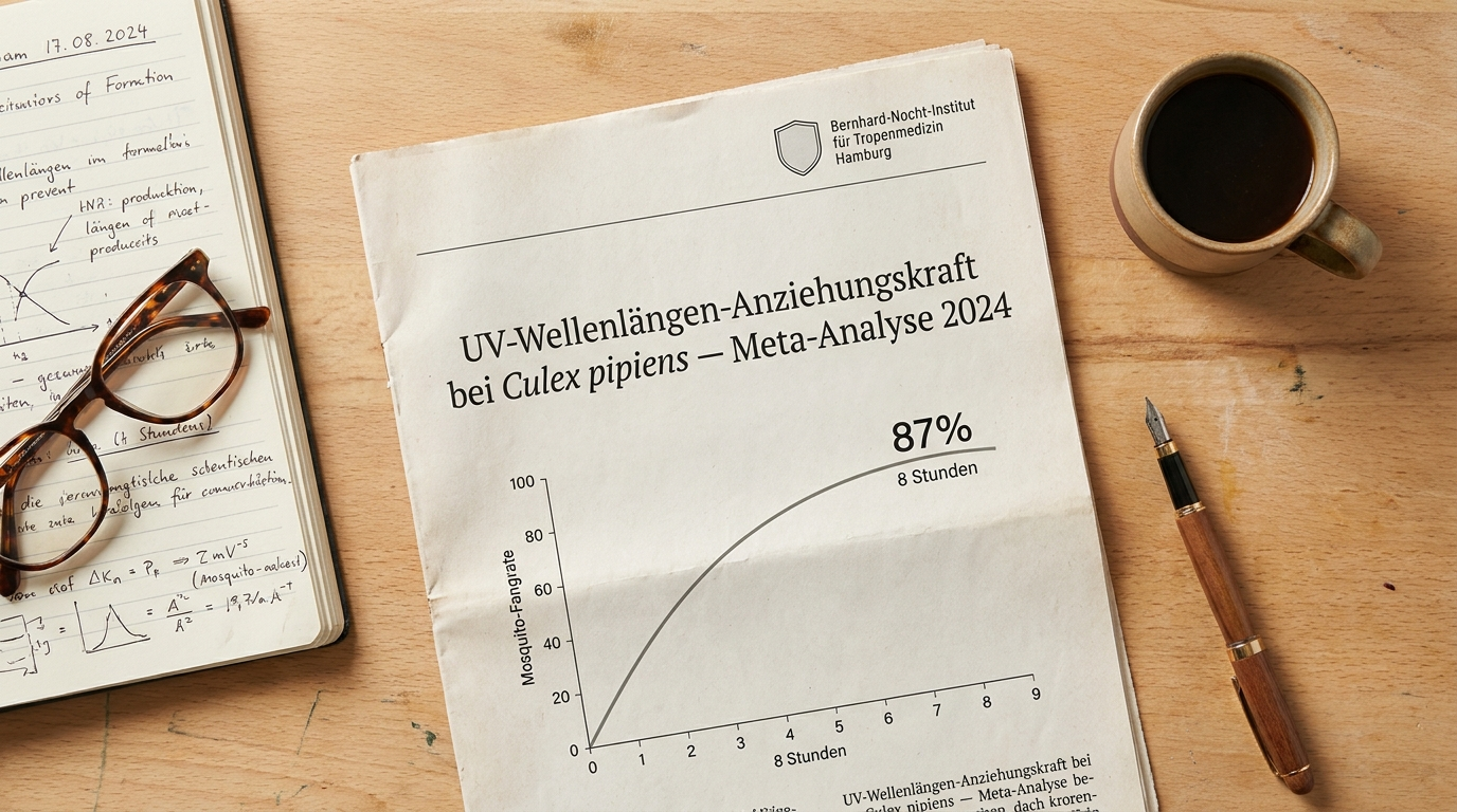Auszug einer Meta-Analyse 2024 zu UV-Wellenlängen gegen konventionelle Mückenabwehr vom Bernhard-Nocht-Institut